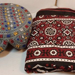 Sindhi Ajrak and cap Traditional of Pakistan -NEW-Free Box Shipping!